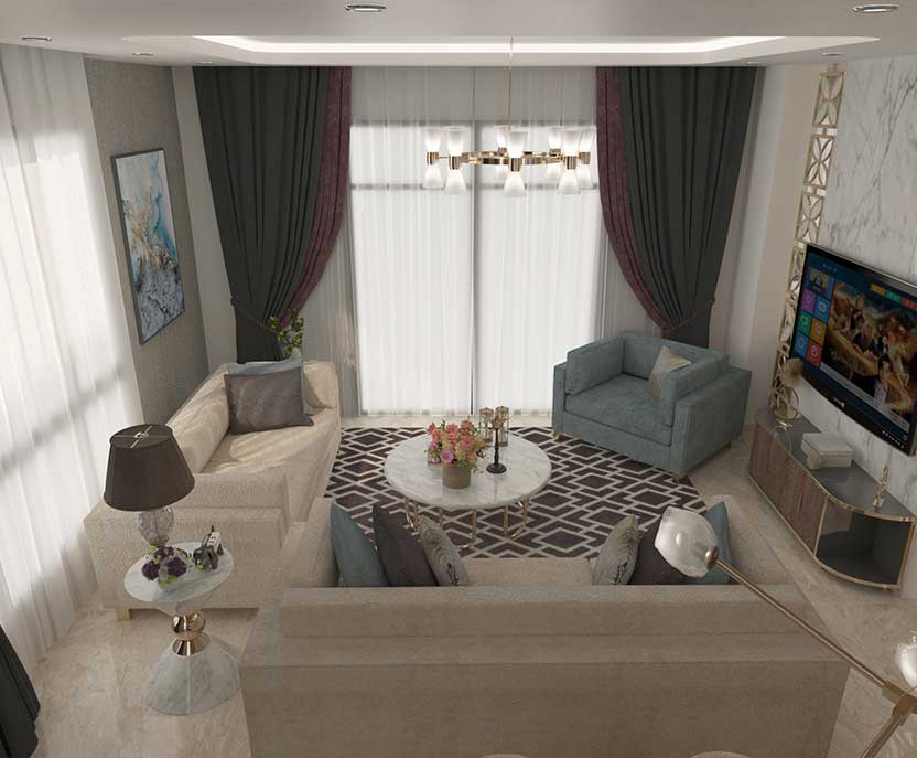 تصميم الاثاث المنزلي لغرفة معيشة فاخرة من رويال ارت